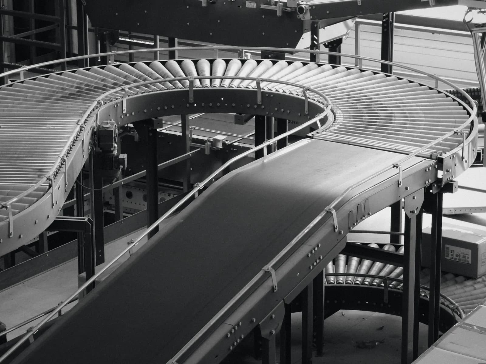 A parcel sortation line in a distribution center